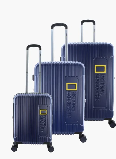 NATIONAL GEOGRAPHIC National Geographic Canyon ABS/PC Hardshell Luggage Set Metallic Blue, Durable Lightweight Expandable Anti-theft Zipper TSA Lock Travel Suitcase, 4 Double Wheel 3pcs Trolley Bag (20+24+28 Inch).