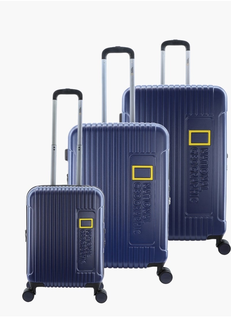 NATIONAL GEOGRAPHIC National Geographic Canyon ABS/PC Hardshell Luggage Set Metallic Blue, Durable Lightweight Expandable Anti-theft Zipper TSA Lock Travel Suitcase, 4 Double Wheel 3pcs Trolley Bag (20+24+28 Inch).  - Image 1