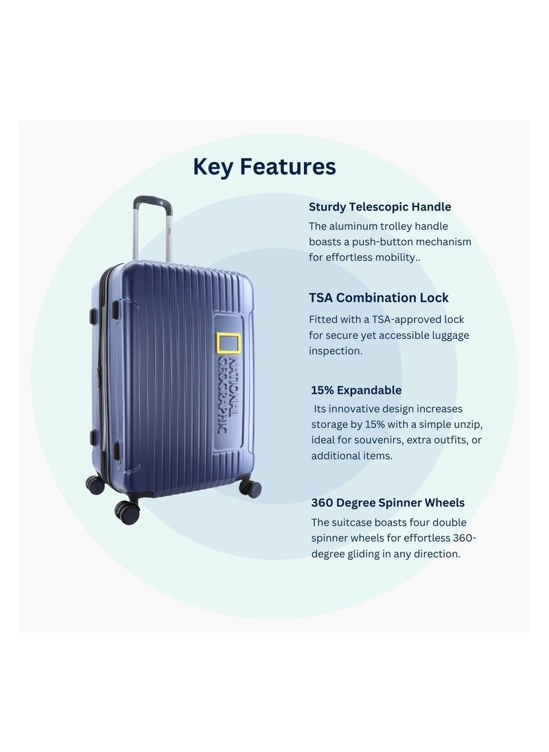 NATIONAL GEOGRAPHIC National Geographic Canyon ABS/PC Hardshell Luggage Set Metallic Blue, Durable Lightweight Expandable Anti-theft Zipper TSA Lock Travel Suitcase, 4 Double Wheel 3pcs Trolley Bag (20+24+28 Inch).  - Image 2