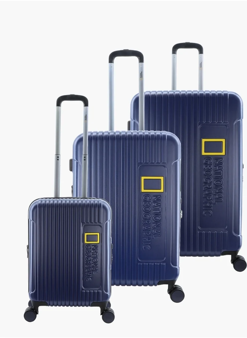 NATIONAL GEOGRAPHIC National Geographic Canyon ABS/PC Hardshell Luggage Set Metallic Blue, Durable Lightweight Expandable Anti-theft Zipper TSA Lock Travel Suitcase, 4 Double Wheel 3pcs Trolley Bag (20+24+28 Inch).