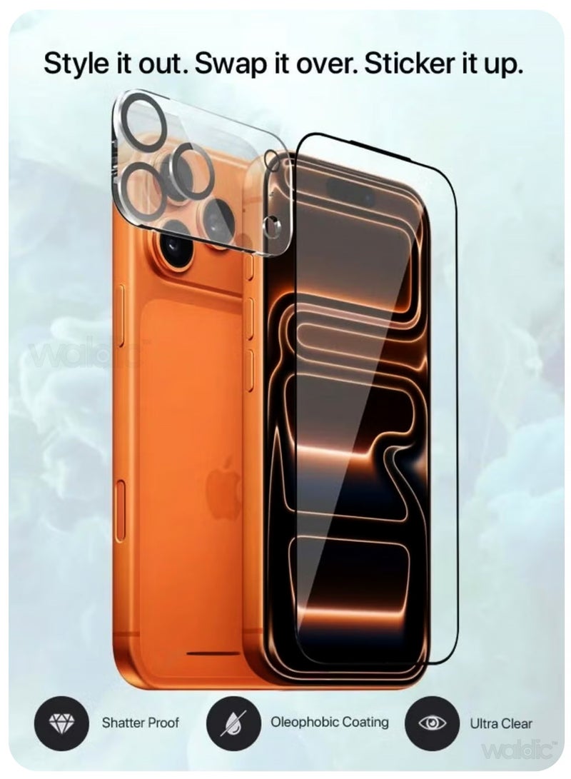 Waldic 3 in 1 Apple iPhone 17 Pro  Protection Pack - Ultra Clear Shockproof Case, with Tempered Glass Screen Protector & Camera Lens Protector| 360’ Protection, Easy Installation - Clear/Black - Image 4