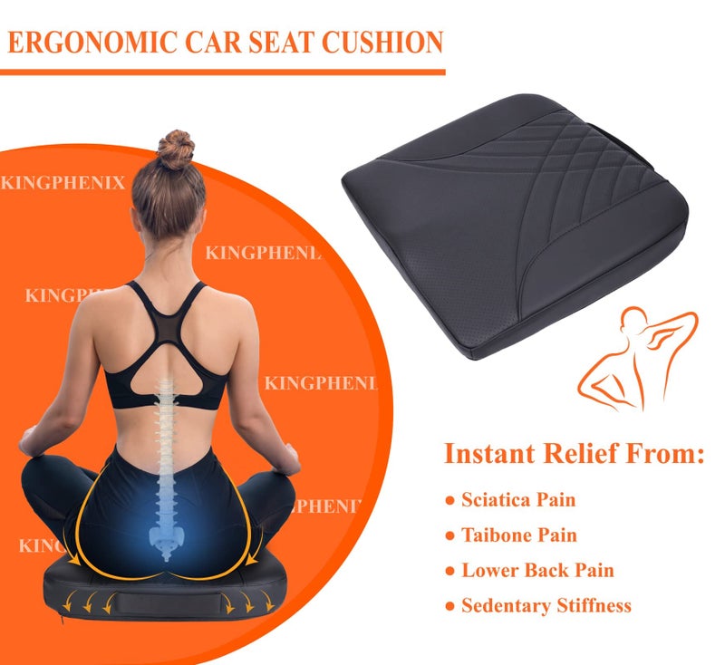 kingphenix Premium Car Seat Cushion, Memory Foam Driver Seat Cushion to Improve Driving View- Coccyx & Lower Back Pain Relief - Seat Cushion for Car, Truck, Office Chair (Black) - Image 2