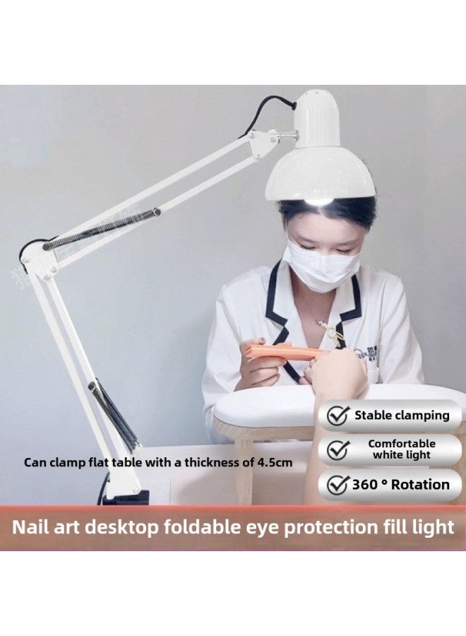 Generic Nail Beauty Eyelash Special Desktop Table Lamp Long Arm Folding Dormitory Student Eye Protection Work Lamp Nail Photography Light-Color:Versatile Black Long Arm + Clip - No Flicker 9w White Light (For Office Learning)  - Image 2