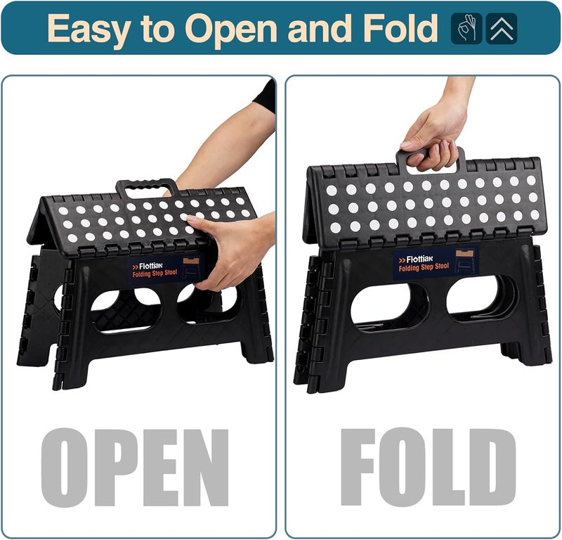 Flottian 9" Folding Step Stool for Adults and Kids 15-Inch Extra Wide Stool Holds Up to 300 lbs,Non-Slip Folding Stools with Handle,Compact Plastic Foldable Step Stool for Bathroom,Kitchen,ect - Image 5