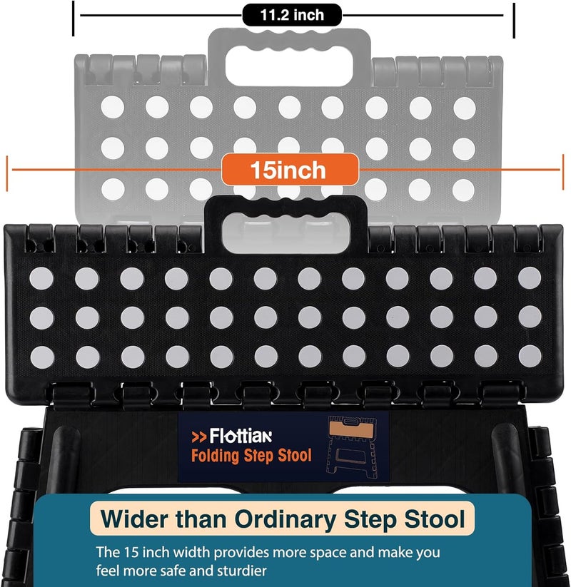 Flottian 9" Folding Step Stool for Adults and Kids 15-Inch Extra Wide Stool Holds Up to 300 lbs,Non-Slip Folding Stools with Handle,Compact Plastic Foldable Step Stool for Bathroom,Kitchen,ect - Image 3