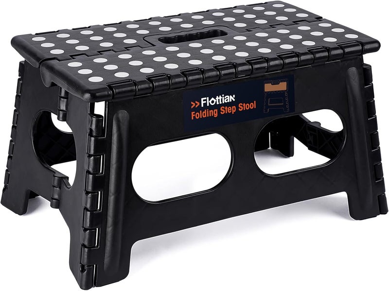 Flottian 9" Folding Step Stool for Adults and Kids 15-Inch Extra Wide Stool Holds Up to 300 lbs,Non-Slip Folding Stools with Handle,Compact Plastic Foldable Step Stool for Bathroom,Kitchen,ect - Image 1
