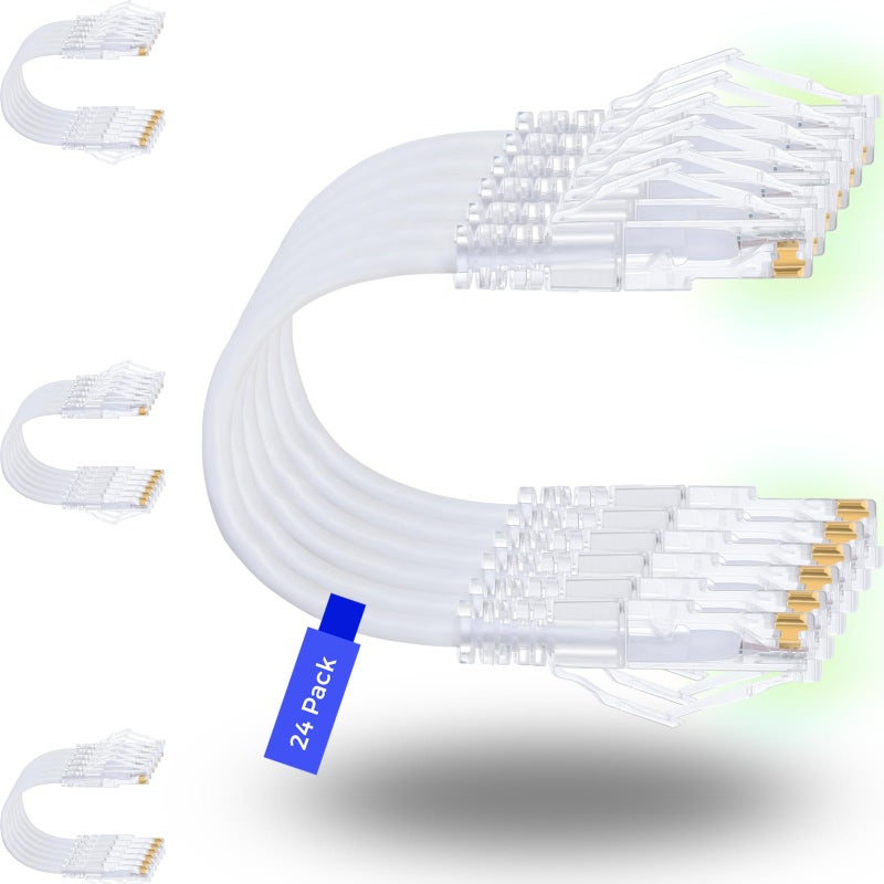 Rapink Patch Cables Cat6/ Cat6a 0.5ft (24 Pack) Slim, Cat6a Ethernet Patch Cable 10G Support, Snagless Cat 6 Patch Cable for Patch Panel to Switch, Flexiable Cat6 Ethernet Cable White - Image 1