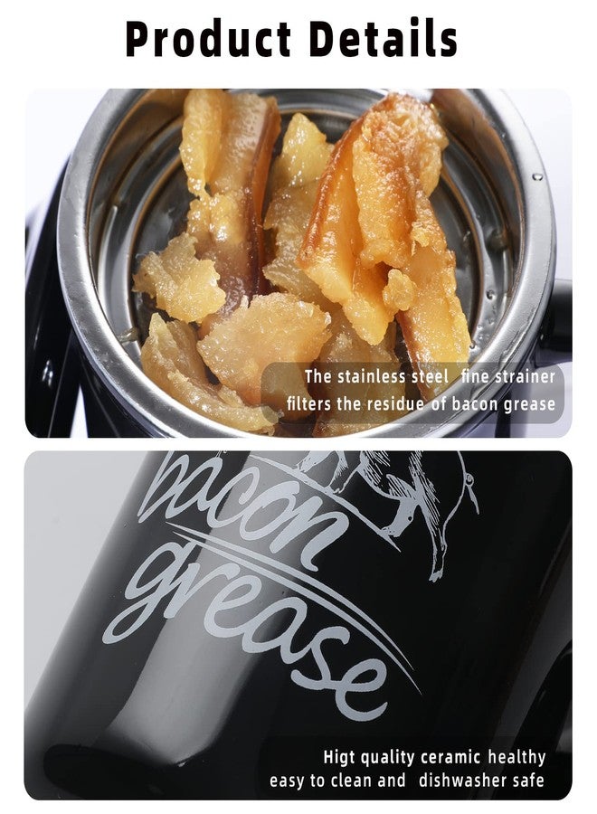 ONTUBE Ceramic Bacon Grease Container Keeper with Strainer (Black) - Image 2
