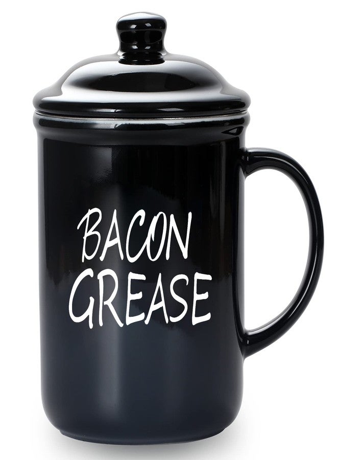 ONTUBE Ceramic Bacon Grease Container Keeper with Strainer (Black) - Image 1
