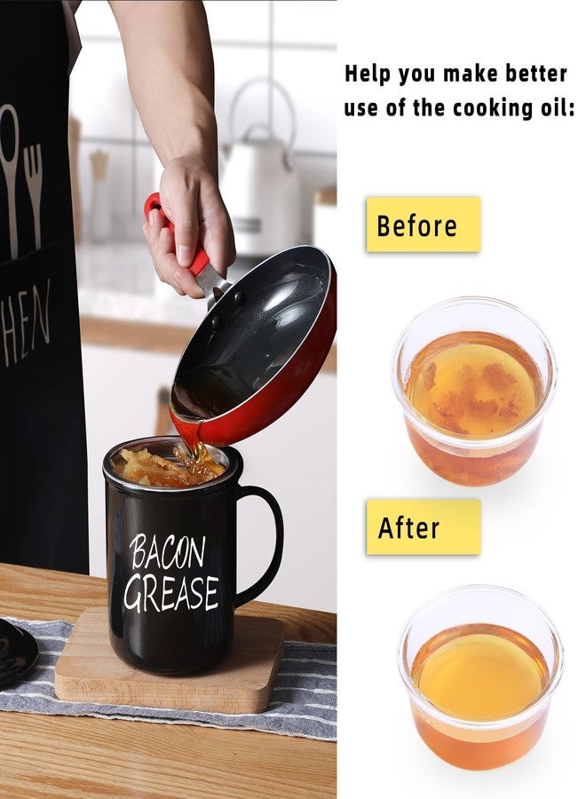 ONTUBE Ceramic Bacon Grease Container Keeper with Strainer (Black) - Image 3