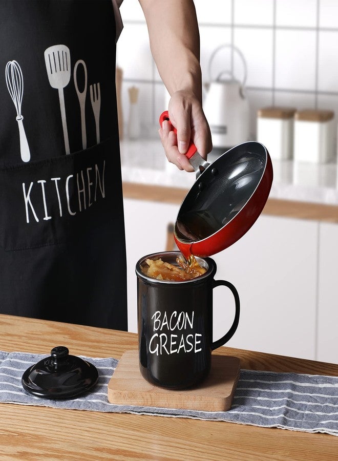 ONTUBE Ceramic Bacon Grease Container Keeper with Strainer (Black) - Image 5