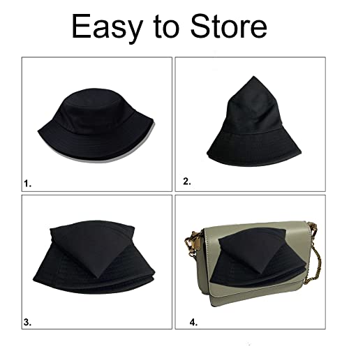 PFFY 2 Packs Bucket Hat for Women Men Cotton Hats Sun Beach Fishing Cap White+Black - Image 4