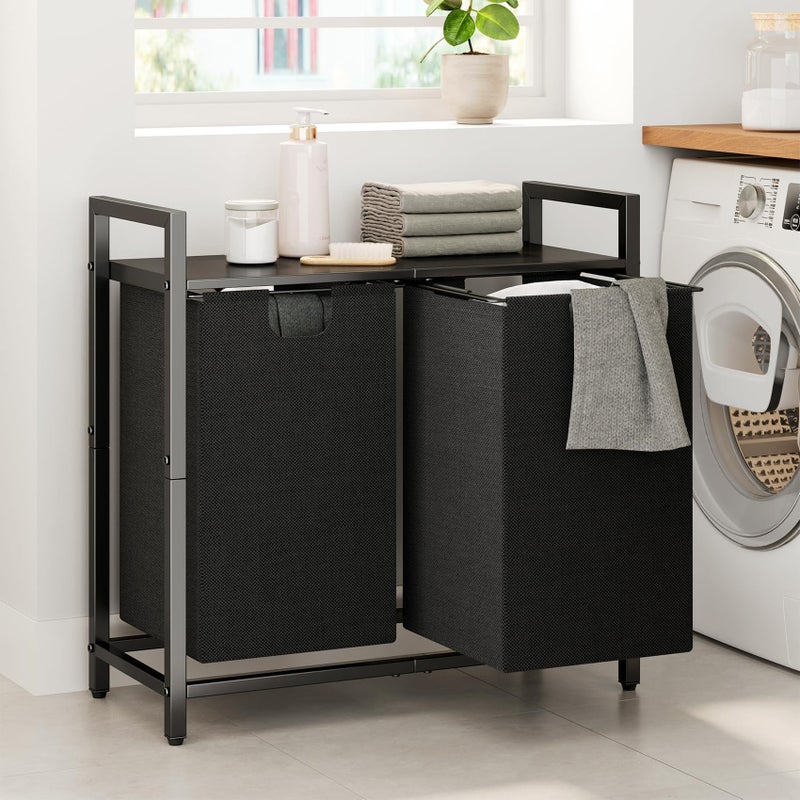 Kitstorack Laundry Basket Organizer, Laundry Hamper with Shelf & 2 Pull-Out Removable Bags, Dirty Clothes Hamper Organizer for Laundry Room Bathroom and Dorm, 2 x 11.8 gallons (44.5L) - Image 1