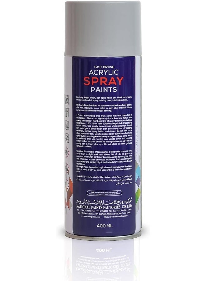 National Paints Fast Drying Acrylic Spray Paint, Premium Multi Surface Paint, Durable Finish, Easy to Use -  Light Grey 104 -400ML - Image 2