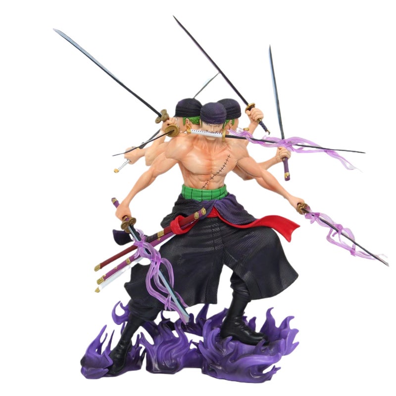 One Piece Zoro Battle Nine Sword Style Asura Three Heads Six Arms Anime Figure Model - Image 5