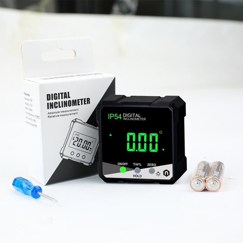 IP54 Electronic Protractor 60x60x30mm 360 Degrees Measurement Range 0.05 Degrees Step Size +/-0.2 Degrees Accuracy 1% Measurement Value 4-Side Magnetic Installation Automatic LCD Backlight 2xAAA Battery 3-Minute Auto Shutdown Plastic Material 1x Electric Protractor 2xAAA 1x Screwdriver Packing - Image 4