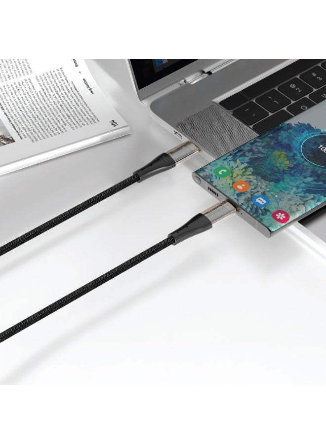 GREEN LION Transparent USB-C to USB-C Braided 1m Cable with 480 Mbps Transfer Speed / Charge & Sync / Tangle Free Handling / Wide Compatibility / Secure & Safe / Fast Charging - Black - Image 3