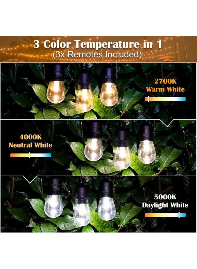 Mlambert 2 Pack Each 48FT 3-Color in 1 Solar String Lights Outdoor,Solar Patio Lights Dimmable with Remote,30+5 Waterproof Shatterproof LED Bulbs,Outdoor/Indoor Solar String Lights for Café Yard - Image 2