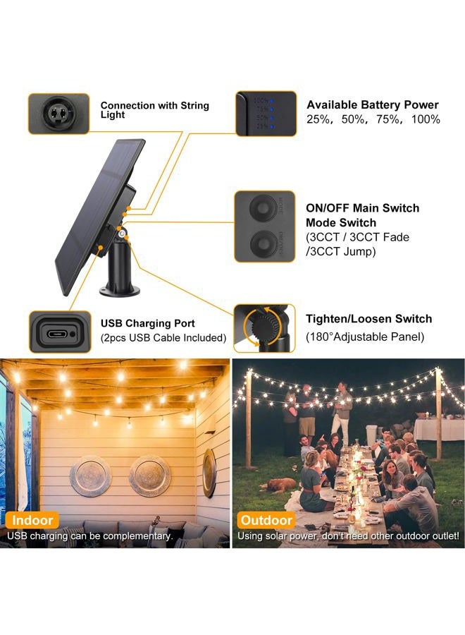 Mlambert 2 Pack Each 48FT 3-Color in 1 Solar String Lights Outdoor,Solar Patio Lights Dimmable with Remote,30+5 Waterproof Shatterproof LED Bulbs,Outdoor/Indoor Solar String Lights for Café Yard - Image 5