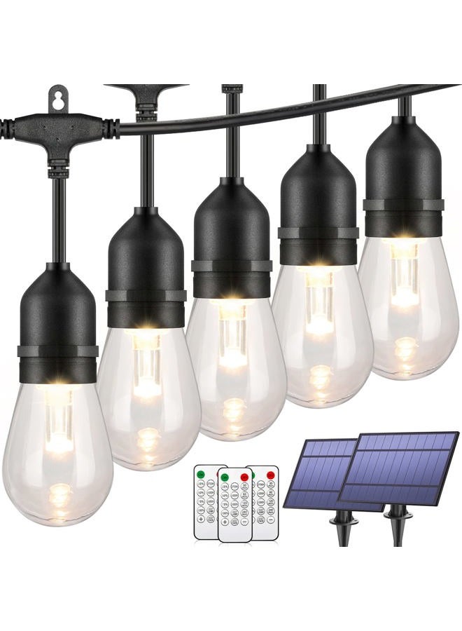 Mlambert 2 Pack Each 48FT 3-Color in 1 Solar String Lights Outdoor,Solar Patio Lights Dimmable with Remote,30+5 Waterproof Shatterproof LED Bulbs,Outdoor/Indoor Solar String Lights for Café Yard - Image 1