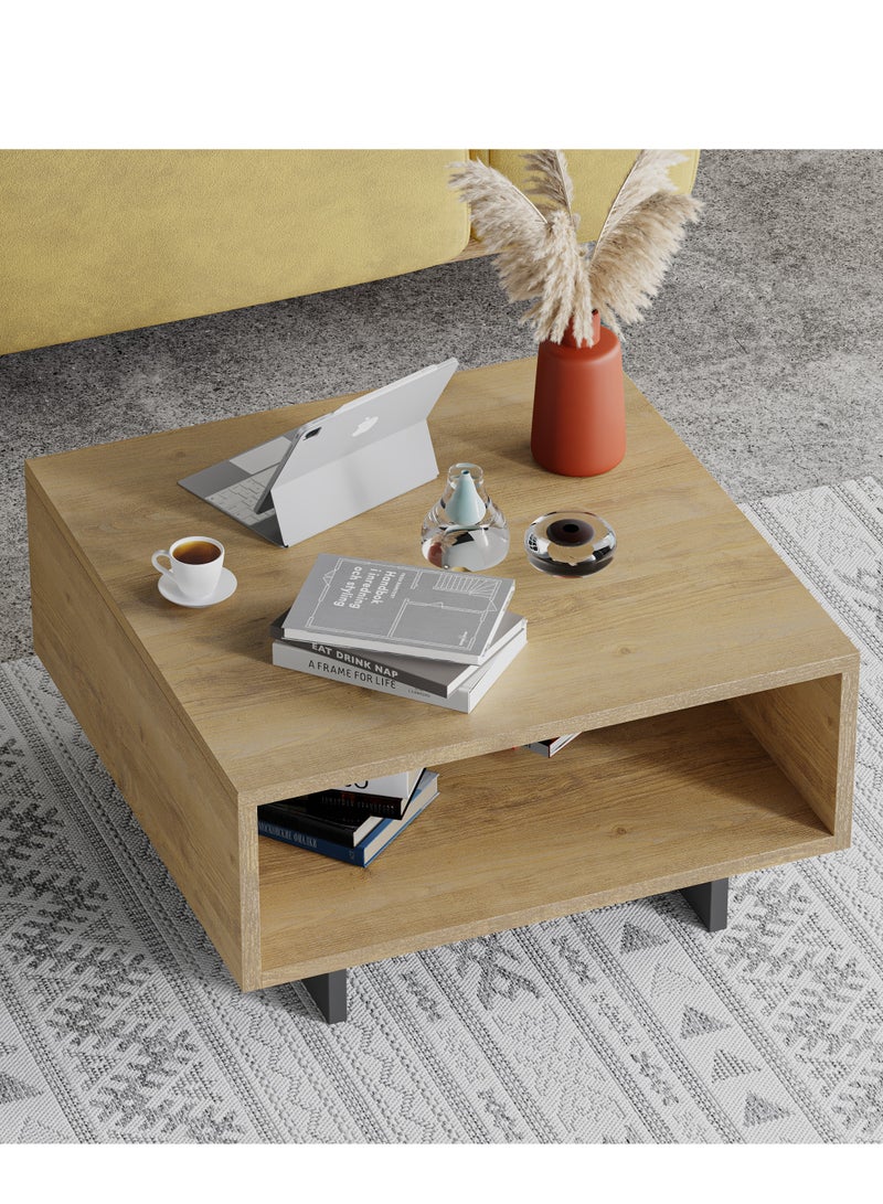 Mourah Home Hola Modern Square Coffee Table Centre Table For Living Room Office Industrial Sofa Table| For Small Spaces Living Room Bedroom|32X60X60Cm | Oak/Dark Grey- 2 Years Warranty - Image 2