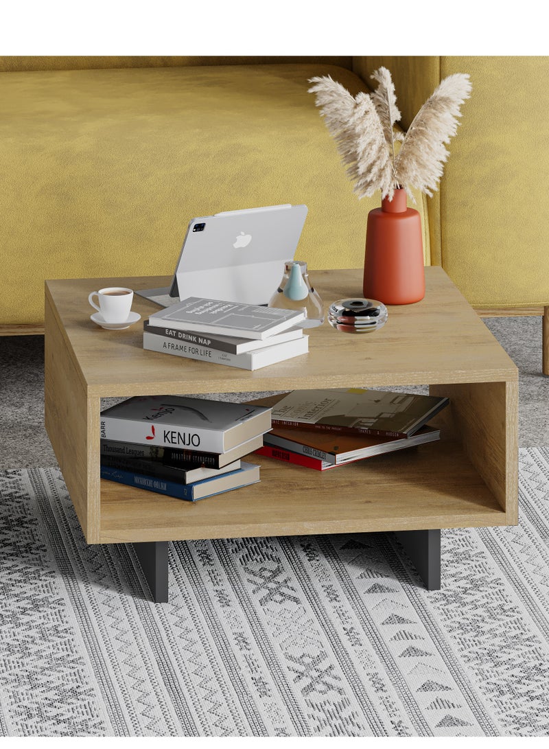 Mourah Home Hola Modern Square Coffee Table Centre Table For Living Room Office Industrial Sofa Table| For Small Spaces Living Room Bedroom|32X60X60Cm | Oak/Dark Grey- 2 Years Warranty - Image 1