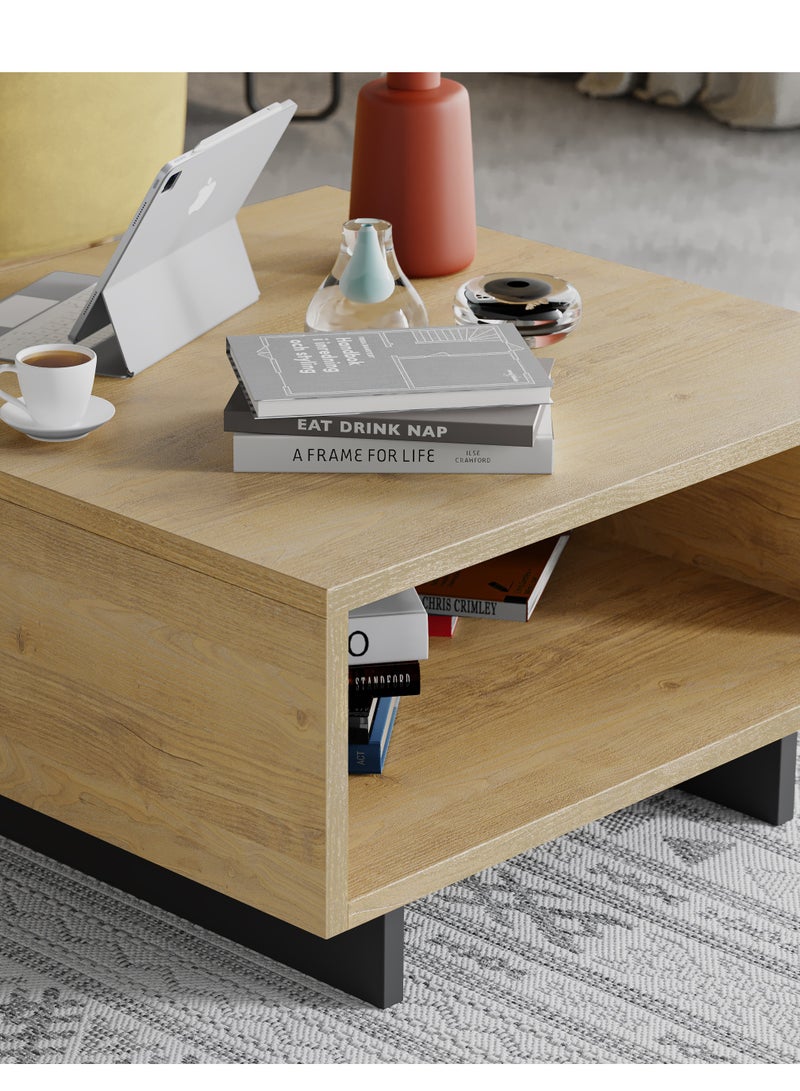 Mourah Home Hola Modern Square Coffee Table Centre Table For Living Room Office Industrial Sofa Table| For Small Spaces Living Room Bedroom|32X60X60Cm | Oak/Dark Grey- 2 Years Warranty - Image 3