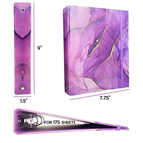 tutata Mini Binders 5.5 x 8.5 Three Ring, Decorative Hardcover With Elastic Cord, 1 Inch Purple Marble Design, for School, Office, and Home Use, Playbill and Recipe Binder, 2 Pack - Image 5