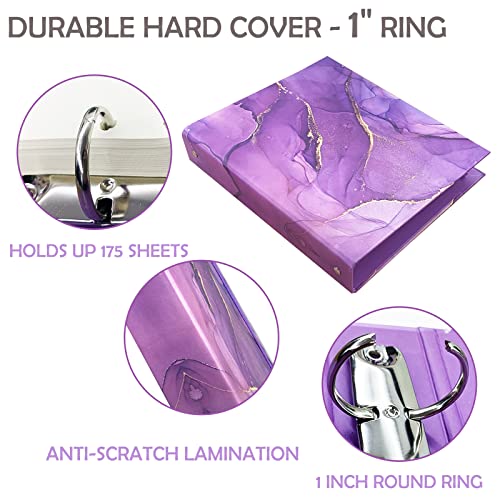 tutata Mini Binders 5.5 x 8.5 Three Ring, Decorative Hardcover With Elastic Cord, 1 Inch Purple Marble Design, for School, Office, and Home Use, Playbill and Recipe Binder, 2 Pack - Image 3