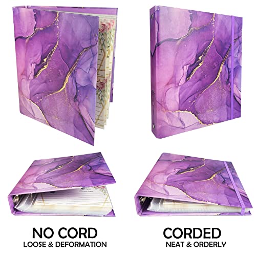 tutata Mini Binders 5.5 x 8.5 Three Ring, Decorative Hardcover With Elastic Cord, 1 Inch Purple Marble Design, for School, Office, and Home Use, Playbill and Recipe Binder, 2 Pack - Image 2
