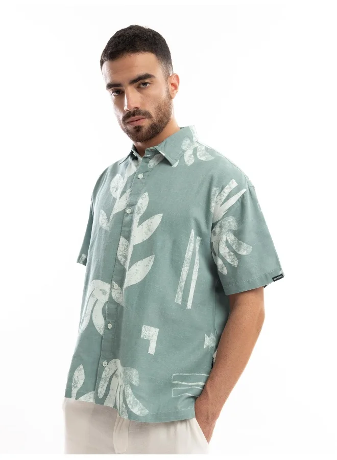 بيونغ Cadet Grey Printed Half Sleeve Cotton Shirt for Men