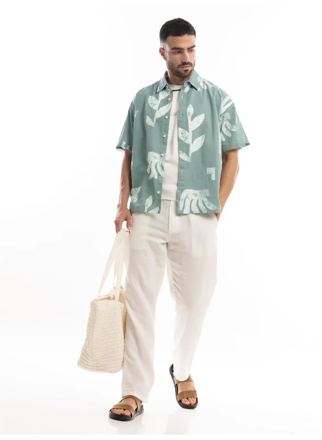 بيونغ Cadet Grey Printed Half Sleeve Cotton Shirt for Men