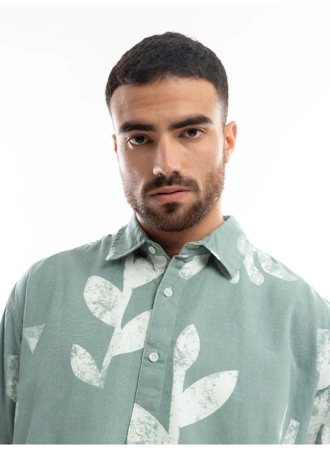 بيونغ Cadet Grey Printed Half Sleeve Cotton Shirt for Men