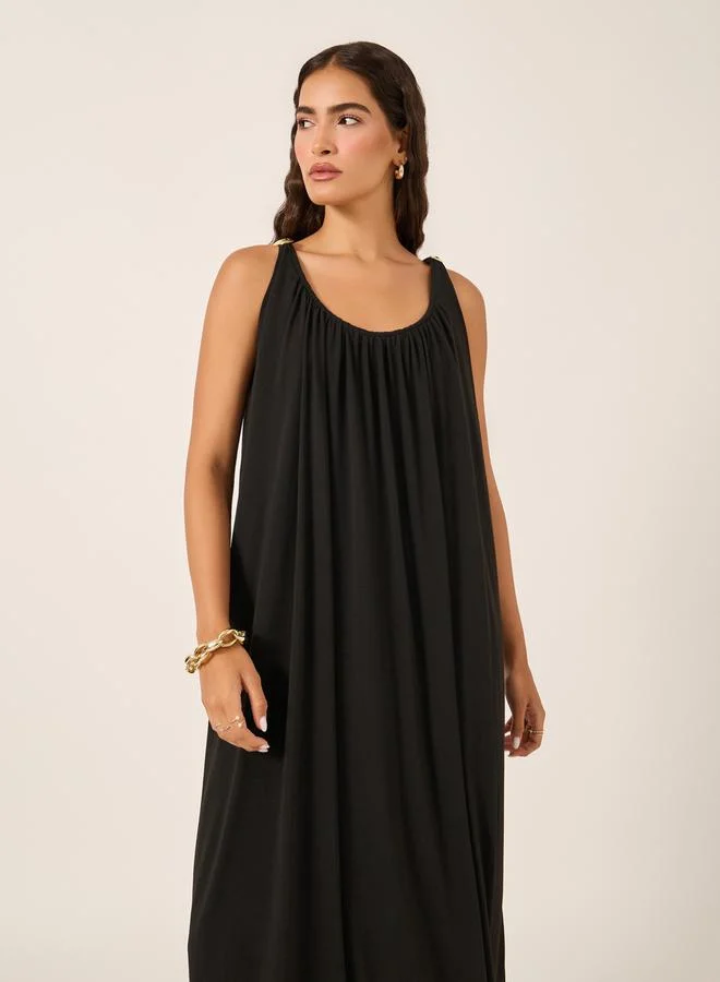 Styli Gathered Black Maxi Dress