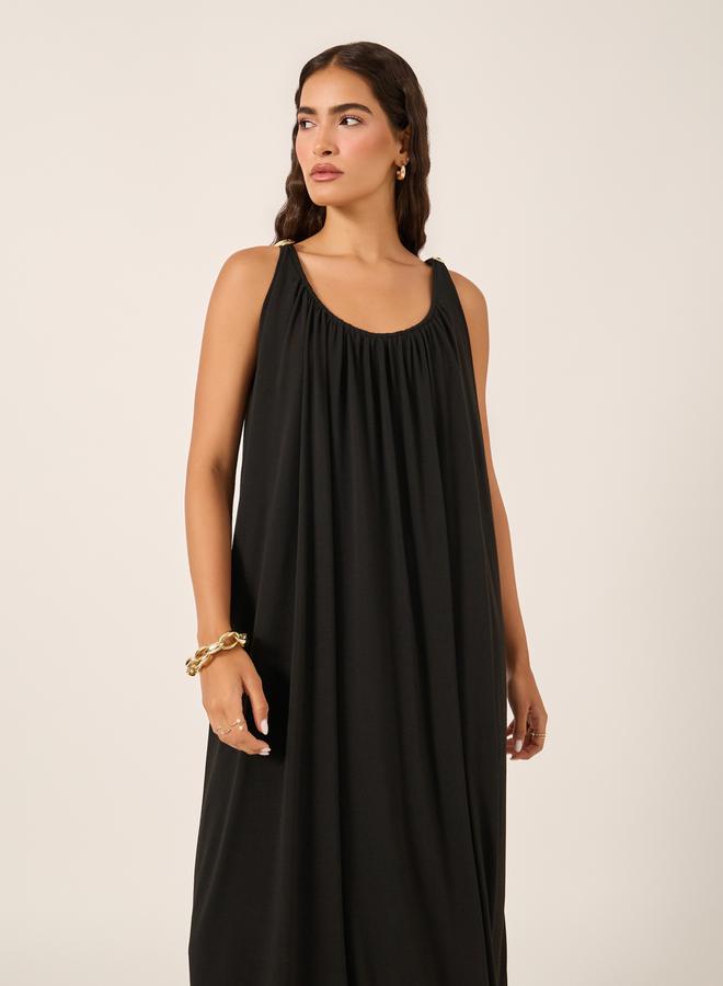 Styli Gathered Black Maxi Dress  - Image 3