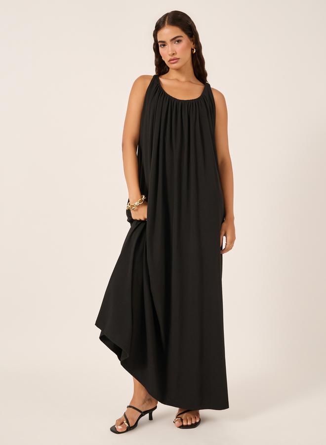 Styli Gathered Black Maxi Dress  - Image 1