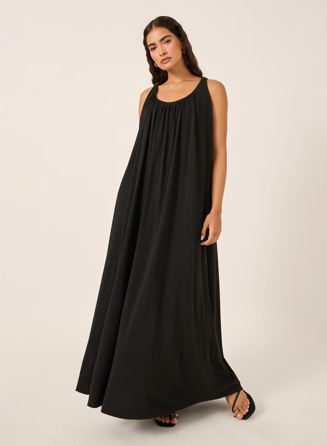 Styli Gathered Black Maxi Dress  - Image 2