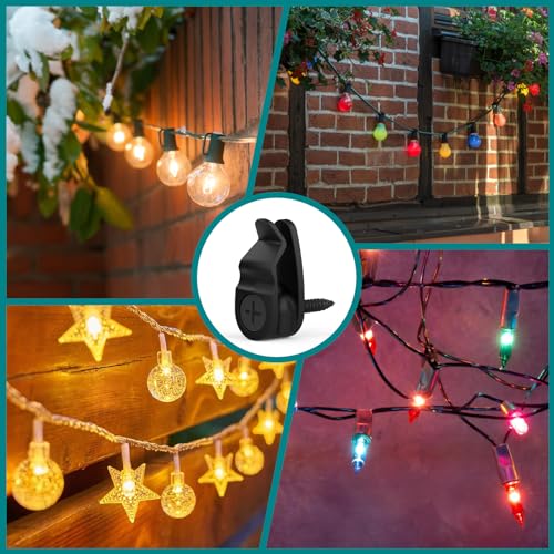 Lewufe Outdoor String Lights Clips, Weatherproof Cable Hanger Hooks for Hanging Fairy Lights, Holiday Decor - Black, 50 Pack - Image 4