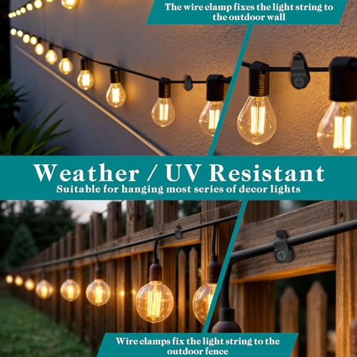 Lewufe Outdoor String Lights Clips, Weatherproof Cable Hanger Hooks for Hanging Fairy Lights, Holiday Decor - Black, 50 Pack - Image 3