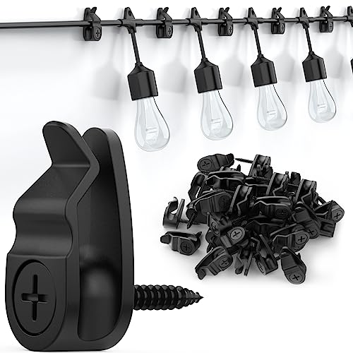 Lewufe Outdoor String Lights Clips, Weatherproof Cable Hanger Hooks for Hanging Fairy Lights, Holiday Decor - Black, 50 Pack - Image 1