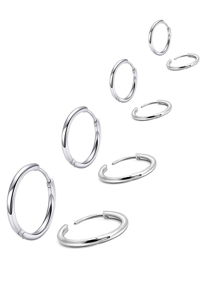 HAWAWA 4 Pairs Small Hoop Earrings Stainless Steel 6mm/8mm/10mm/12mm Hypoallergenic Earrings Cartilage Helix Lobes Hinged Sleeper Tiny Hoop Nose Earrings Body Piercing Jewelry 1.6mm/14G Silver - Image 1