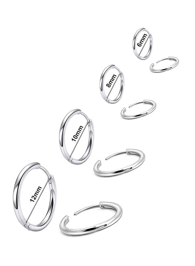 HAWAWA 4 Pairs Small Hoop Earrings Stainless Steel 6mm/8mm/10mm/12mm Hypoallergenic Earrings Cartilage Helix Lobes Hinged Sleeper Tiny Hoop Nose Earrings Body Piercing Jewelry 1.6mm/14G Silver - Image 2