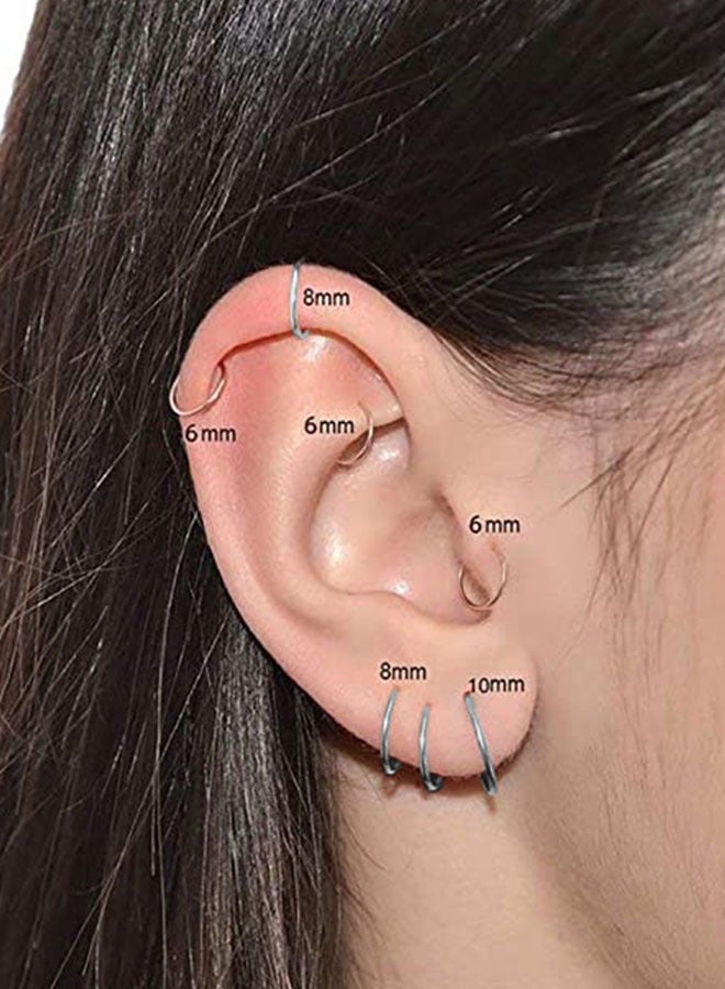 HAWAWA 4 Pairs Small Hoop Earrings Stainless Steel 6mm/8mm/10mm/12mm Hypoallergenic Earrings Cartilage Helix Lobes Hinged Sleeper Tiny Hoop Nose Earrings Body Piercing Jewelry 1.6mm/14G Silver - Image 5