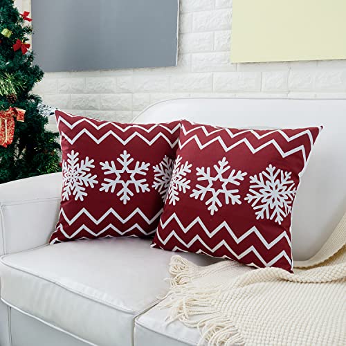 HWY 50 Red Throw Pillow Covers 18x18 Inch for Couch Sofa Bed Living Room Bedroom Soft Christmas Bohemia Snowflakes Print Square Decorative Throw Pillows Cases Set Cushion Cover Pack of 4 - Image 3