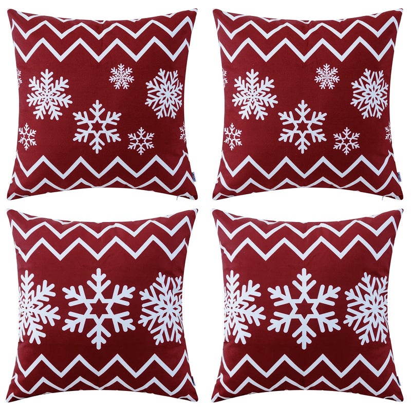 HWY 50 Red Throw Pillow Covers 18x18 Inch for Couch Sofa Bed Living Room Bedroom Soft Christmas Bohemia Snowflakes Print Square Decorative Throw Pillows Cases Set Cushion Cover Pack of 4 - Image 2