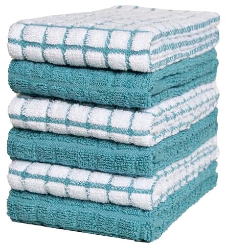 Bumble Towels Bumble Kitchen Towels | 100% Cotton Dish Towels with Hanging Loop | 16"x 28" | 380GSM | Absorbent Kitchen Towel Set | 6 Pack, Aqua - Image 1