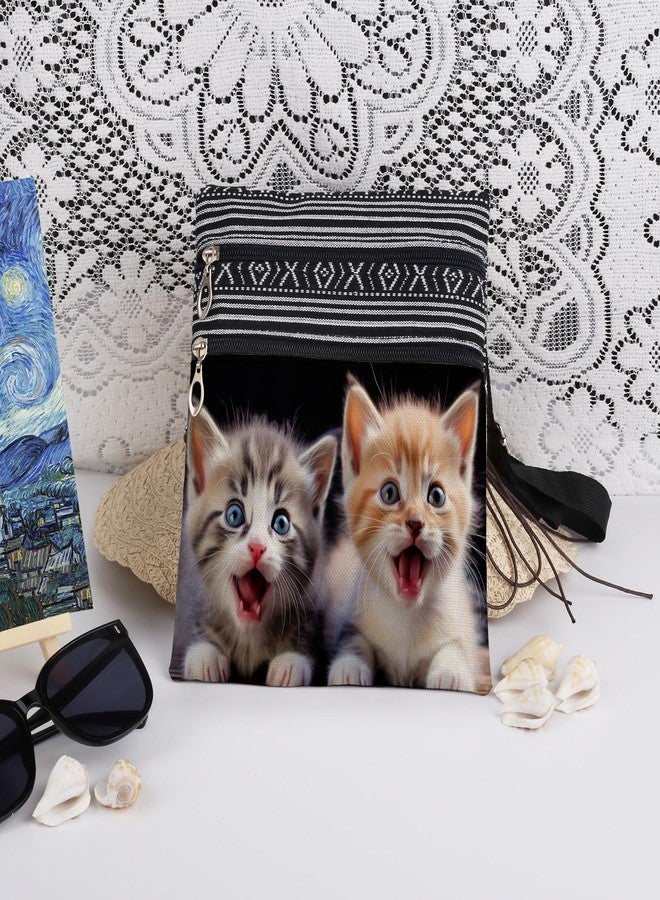 XiaoGalaee Cute Cat Crossbody Bag Travel Double-layer Zipper Adjustable Shoulder Strap Messenger Bag Birthday Gift for Cat Lover Holiday Present for Friend Sister Him​​ - Image 3