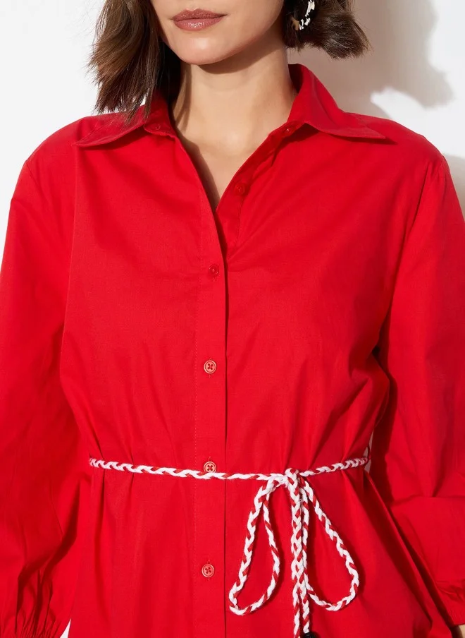 SASSAFRAS Red Cotton Shirt Dress for Women