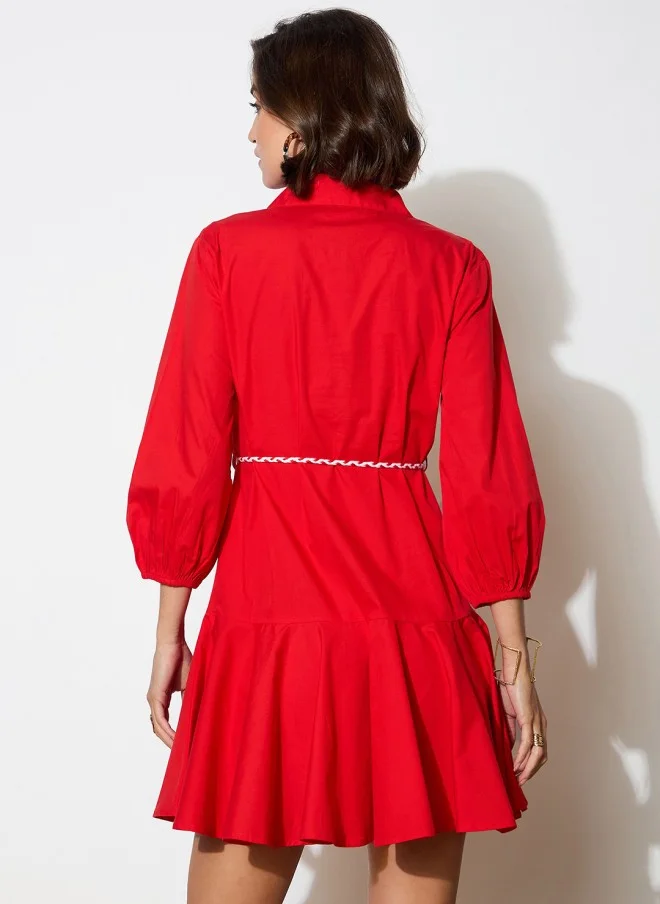 SASSAFRAS Red Cotton Shirt Dress for Women