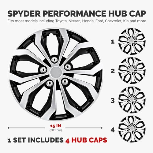 Pilot Automotive WH553-15S-BS Black/Silver 15 Inch 15" Spyder Performance Wheel Cover | Fits Toyota Volkswagen VW Chevy Chevrolet Honda Mazda Dodge Ford and Others, 4 Count (Pack of 1) - Image 2